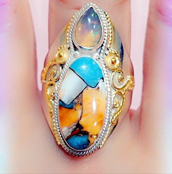 Club Gemstone Jewelry - Opal & Spiny Sterling Gemstone Ring